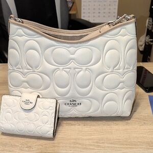 Coach Cream Embossed Laurel Shoulder Bag and Wallet